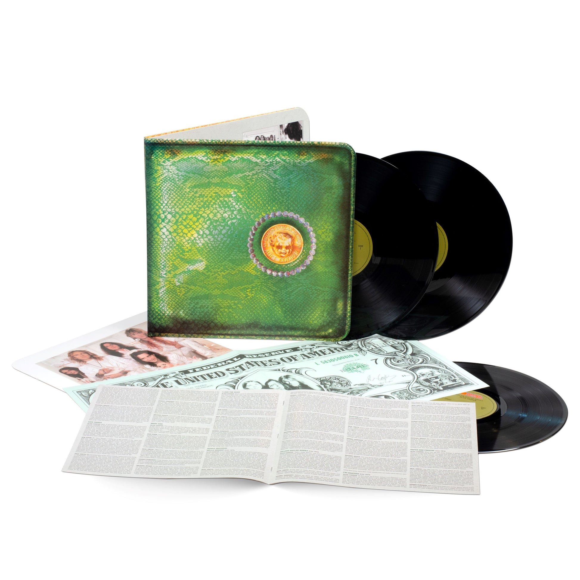 Alice Cooper’s “Billion Dollar Babies” 50th anniversary vinyl record and packaging.