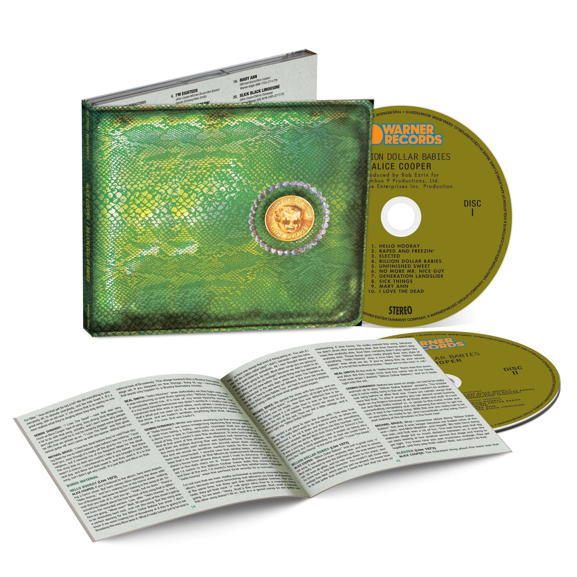 Alice Cooper’s “Billion Dollar Babies” 50th Anniversary CD package with booklet.