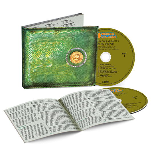 Alice Cooper’s “Billion Dollar Babies” 50th Anniversary CD package with booklet.