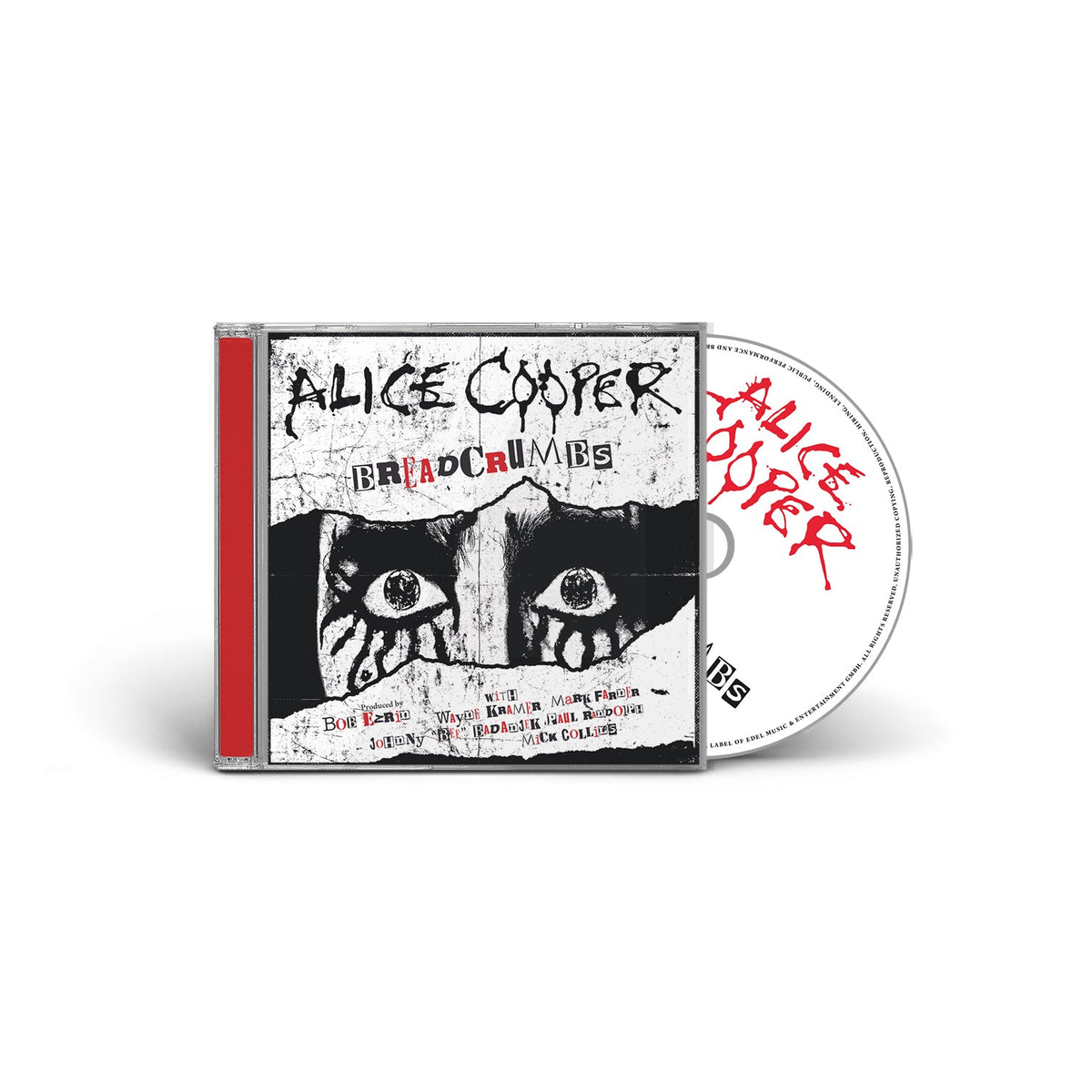 Alice Cooper “Breadcrumbs” CD case with a distorted eye and text.
