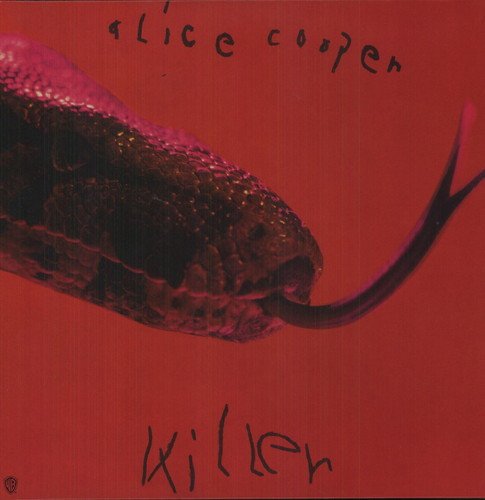 Red album cover featuring a snake's head with the title "Killer" and "Alice Cooper".