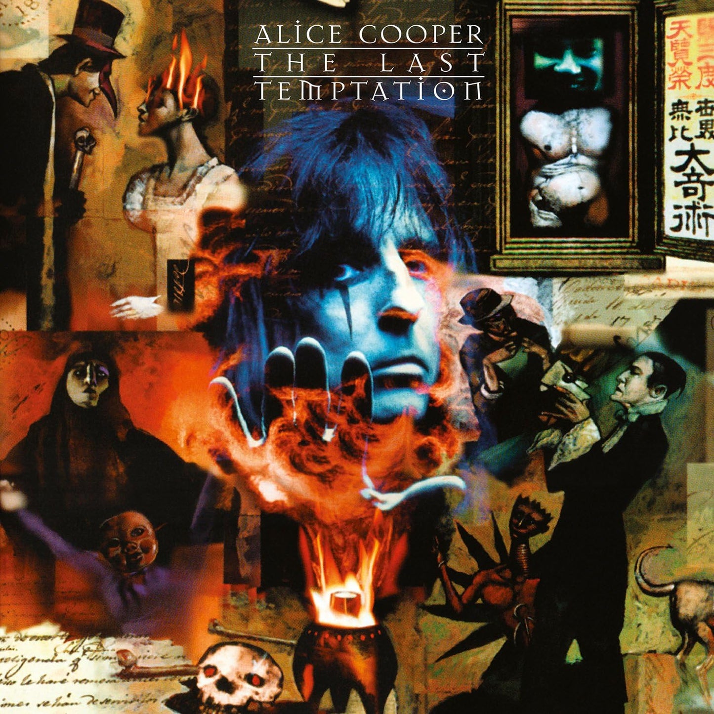 "A surreal, collage-style album cover featuring a central figure with a fiery hand."