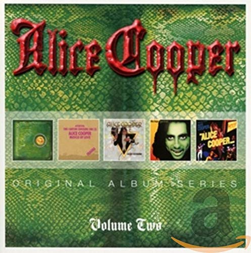 Green textured CD cover with "Alice Cooper" in red text and four album images.
