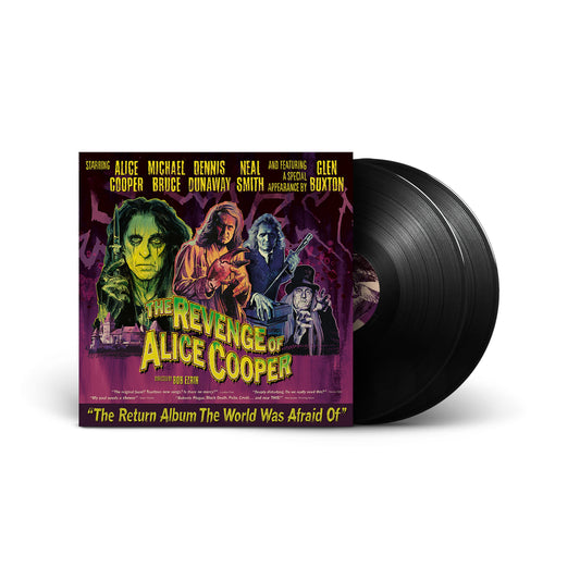 Alice Cooper's "The Revenge Of Alice Cooper" vinyl record with horror-themed cover art.