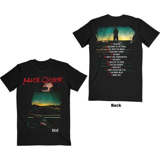 Black Alice Cooper t-shirt, small size, with road tour tracklist on back.