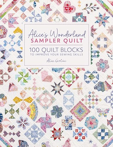 Book cover featuring a white quilt with many colorful, patterned fabric patchwork blocks.