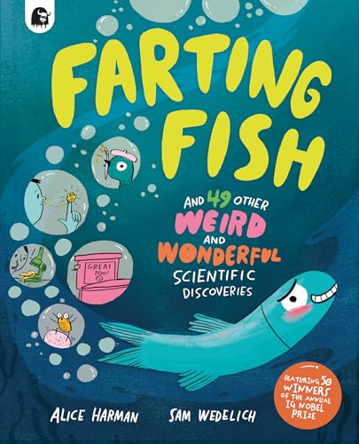 Book cover: "Farting Fish" with cartoon fish and bubble illustrations.