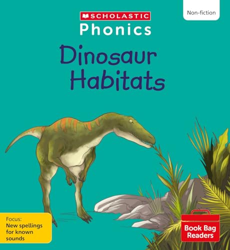 Book cover: "Dinosaur Habitats" features an illustrated dinosaur in foliage.