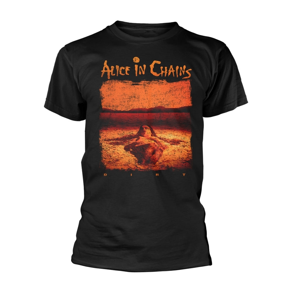 Black t-shirt with distressed Alice in Chains "Dirt" album artwork.