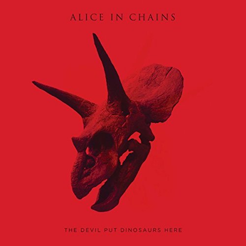 Red album cover featuring a dinosaur skull, “Alice In Chains” text.