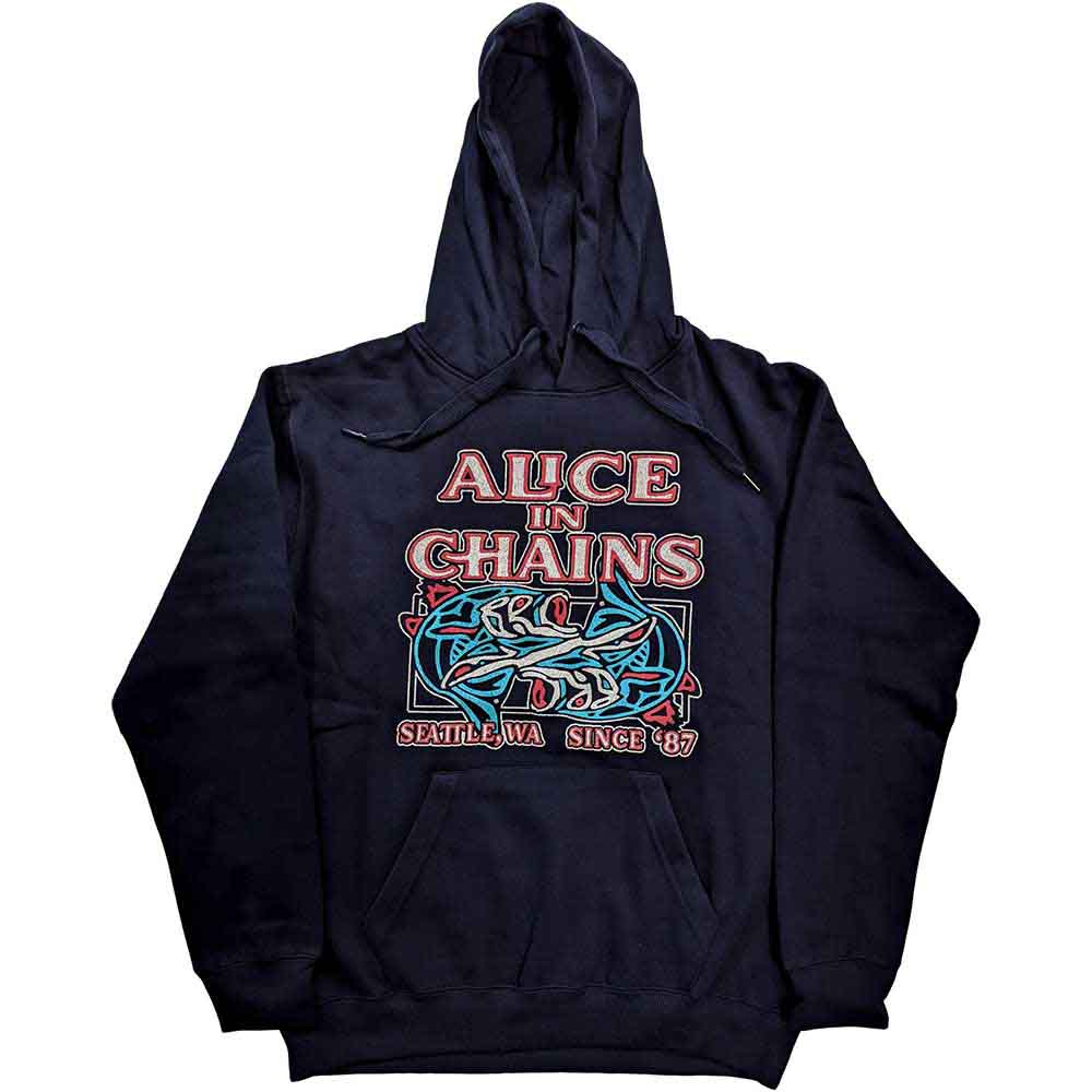 Dark pullover hoodie featuring Alice In Chains’ totem fish graphic, size XX-Large.
