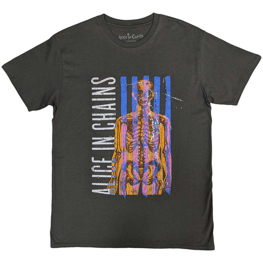 Black unisex t-shirt featuring a skeletal graphic and Alice In Chains branding.