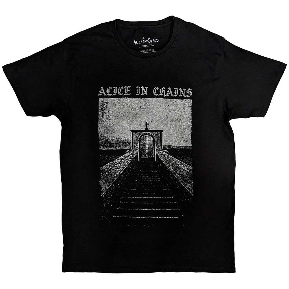Black t-shirt with Alice In Chains “Stairway” graphic, size large.