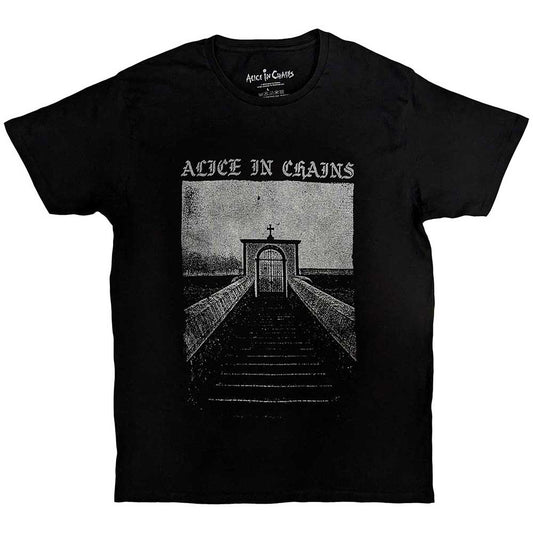 Black t-shirt with Alice In Chains “Stairway” graphic, size large.