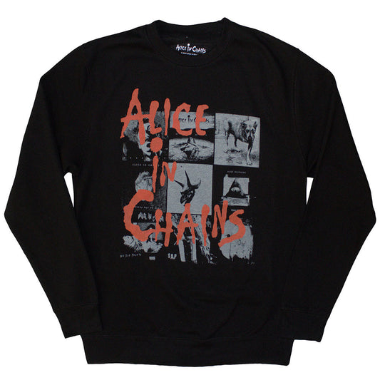 Alice In Chains sweatshirt, large size, featuring a collage of album covers.