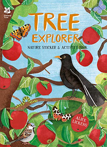 Book cover with illustrated tree, birds, butterflies, and apples.