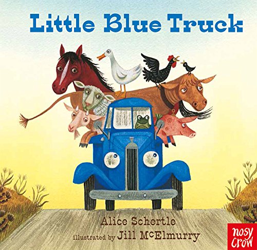 Cover of "Little Blue Truck" book with a blue truck and farm animals.