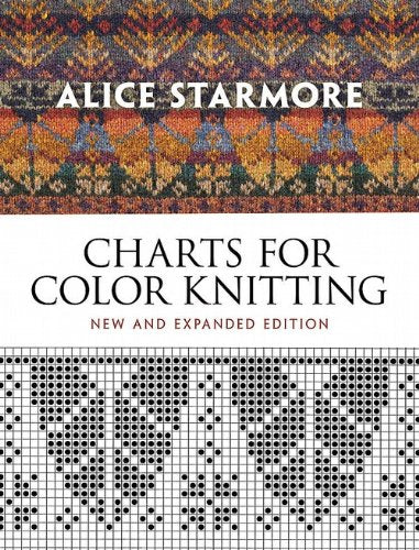 Book cover: “Charts for Color Knitting” with colorful knitted pattern.