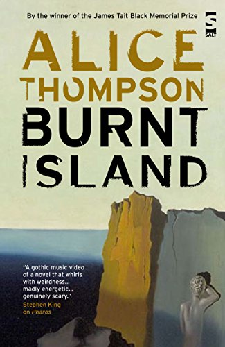 Book cover: "Burnt Island" by Alice Thompson, featuring a coastal cliff.
