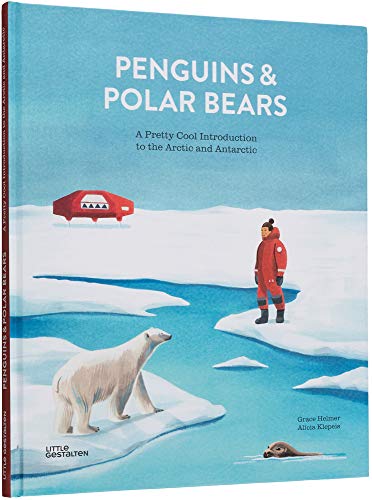 Book cover with penguins, polar bears, and an explorer in snowy landscapes.