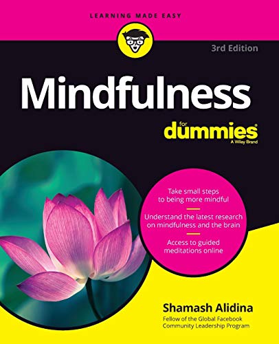 Book cover for "Mindfulness For Dummies" with a pink lotus flower.