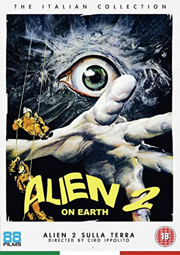 DVD cover for "Alien 2 - On Earth" featuring a large eye and hand.
