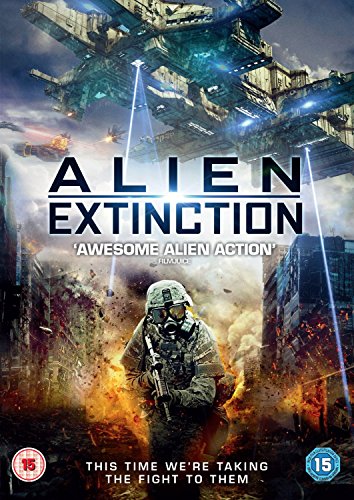 DVD cover for "Alien Extinction" featuring a soldier and spaceship.