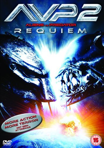 DVD cover art for Aliens vs Predator Requiem featuring the Alien and Predator heads.
