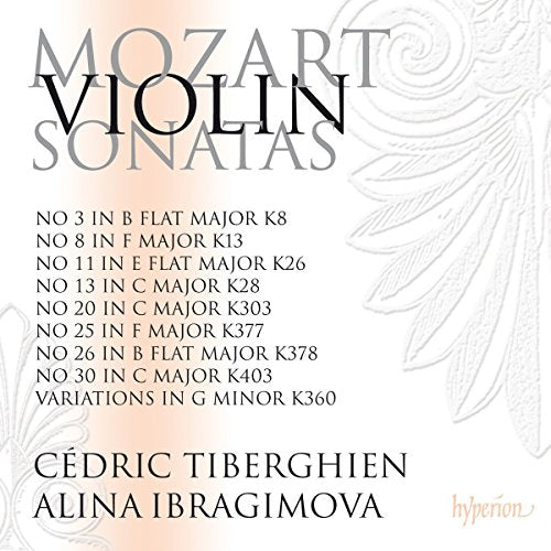CD cover featuring "Mozart Violin Sonatas" text with floral design, artists' names, and Hyperion logo.