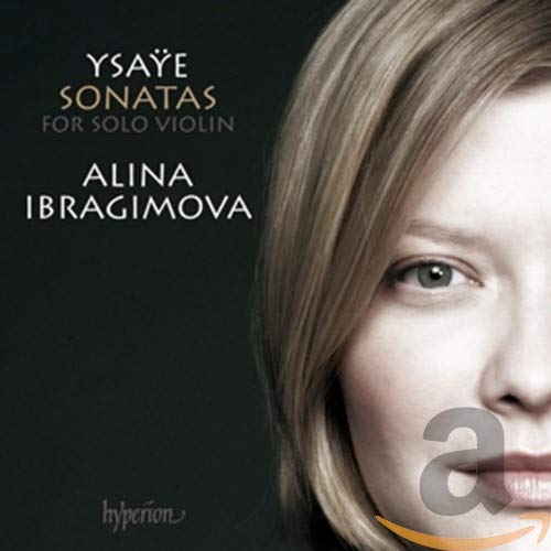 Close-up portrait of violinist Alina Ibragimova, album cover for Ysaÿe sonatas.