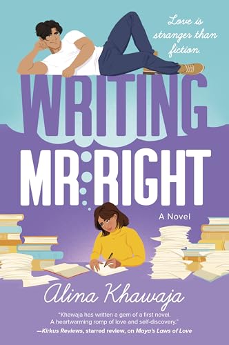 Book cover: couple with books, titled "Writing Mr. Right" by Alina Khawaja.