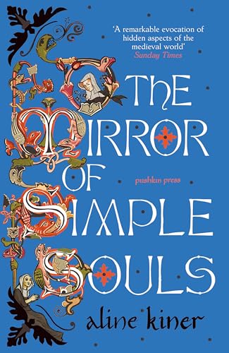Book cover with blue background, medieval-style illuminated lettering, and illustrations of figures in robes.