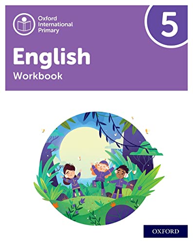 Purple English workbook cover with children in a jungle scene.