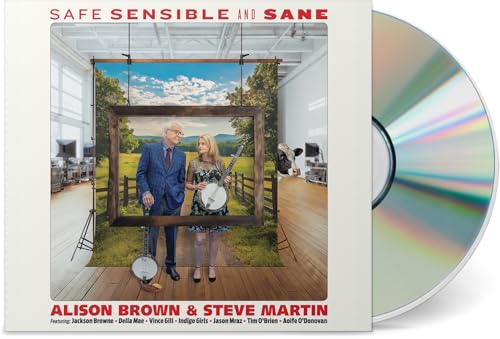 CD cover featuring Alison Brown and Steve Martin with banjos, framed by a landscape.