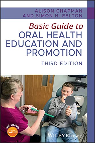 Book cover: "Basic Guide to Oral Health Education and Promotion," dentist with patient.