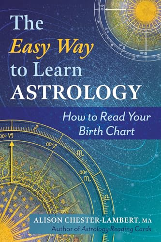 Book cover with astrology charts and gold lettering, titled "The Easy Way to Learn Astrology.