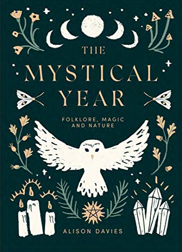 Book cover with owl, moon phases, candles, and botanical illustrations.