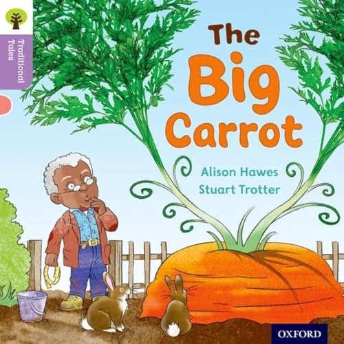 Book cover: boy, rabbits, and a very large carrot in a garden.