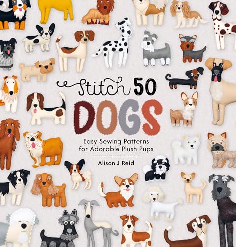 Book cover featuring many illustrated, sewn plush dog patterns.