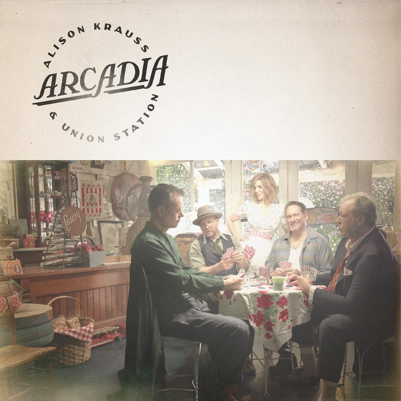 Album cover showing Alison Krauss and Union Station playing cards in a vintage shop.