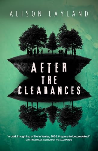 Book cover showing a floating island with trees and people mirrored against green water.