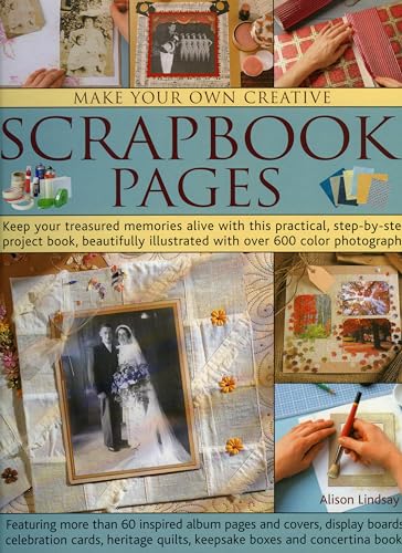 Scrapbook page examples and crafting supplies on a book cover.
