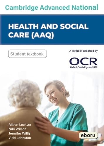 Textbook cover: “Health and Social Care” with caregiver and senior.