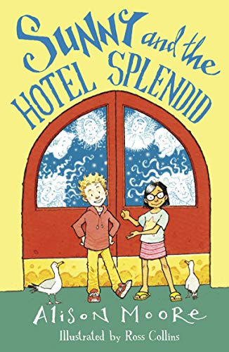 Book cover: two children stand before a red-framed arched window.