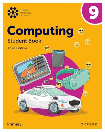 Yellow textbook cover for computing, featuring tech illustrations and a number 9.