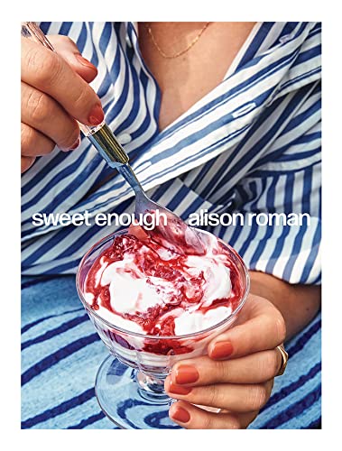 Book cover with a close-up of raspberry dessert and a striped shirt.