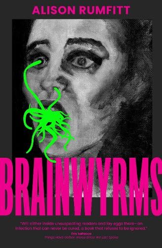 Book cover showing a black and white face with a bright green tentacled creature.