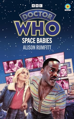 Doctor Who: Space Babies" book cover featuring two young people and character portraits.