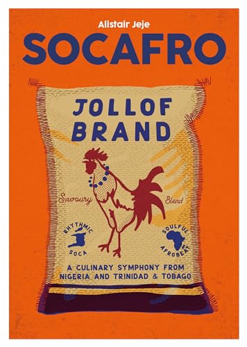 “Socafro: Volume 12” book cover featuring a bag of Jollof Brand with a rooster.