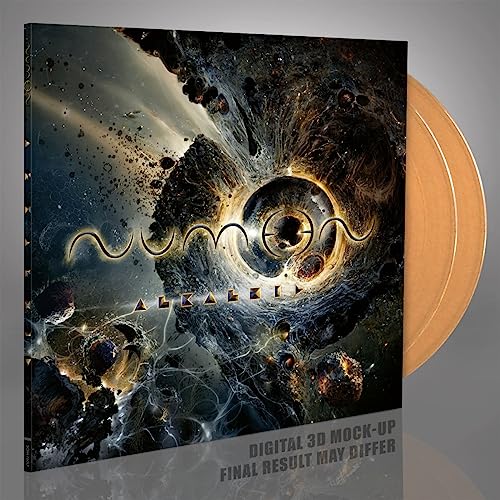 Alkaloid Numen vinyl album cover with space art and two orange vinyl records.